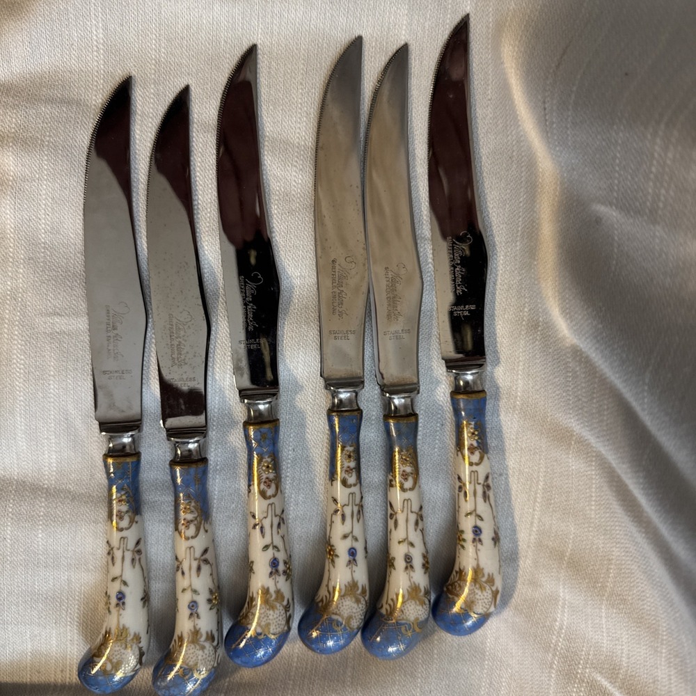 Antique William Adam's  Floral Porcelain Handle Knife Set